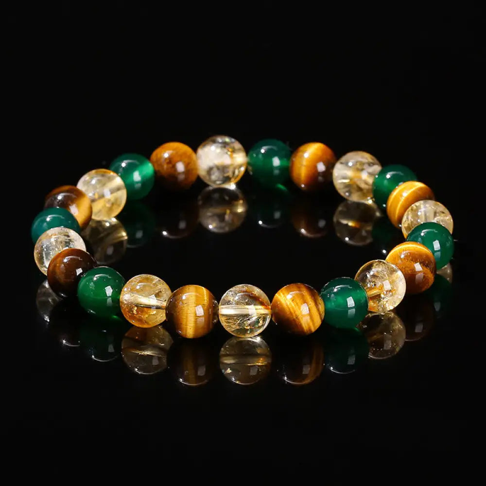 Buddha Stones Various Tiger Eye Confidence Bracelet - BWOOOH - Tiger Eye Green Agate Citrine(Wrist Circumference: