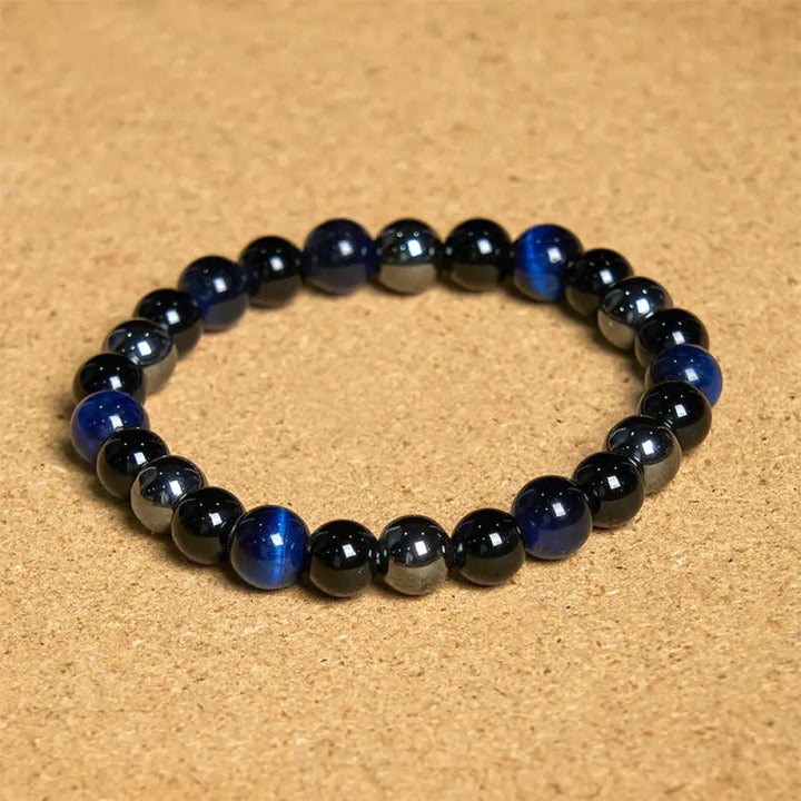 Buddha Stones Various Tiger Eye Confidence Bracelet - BWOOOH - Lazurite Tiger Eye Obsidian Hematite(Wrist