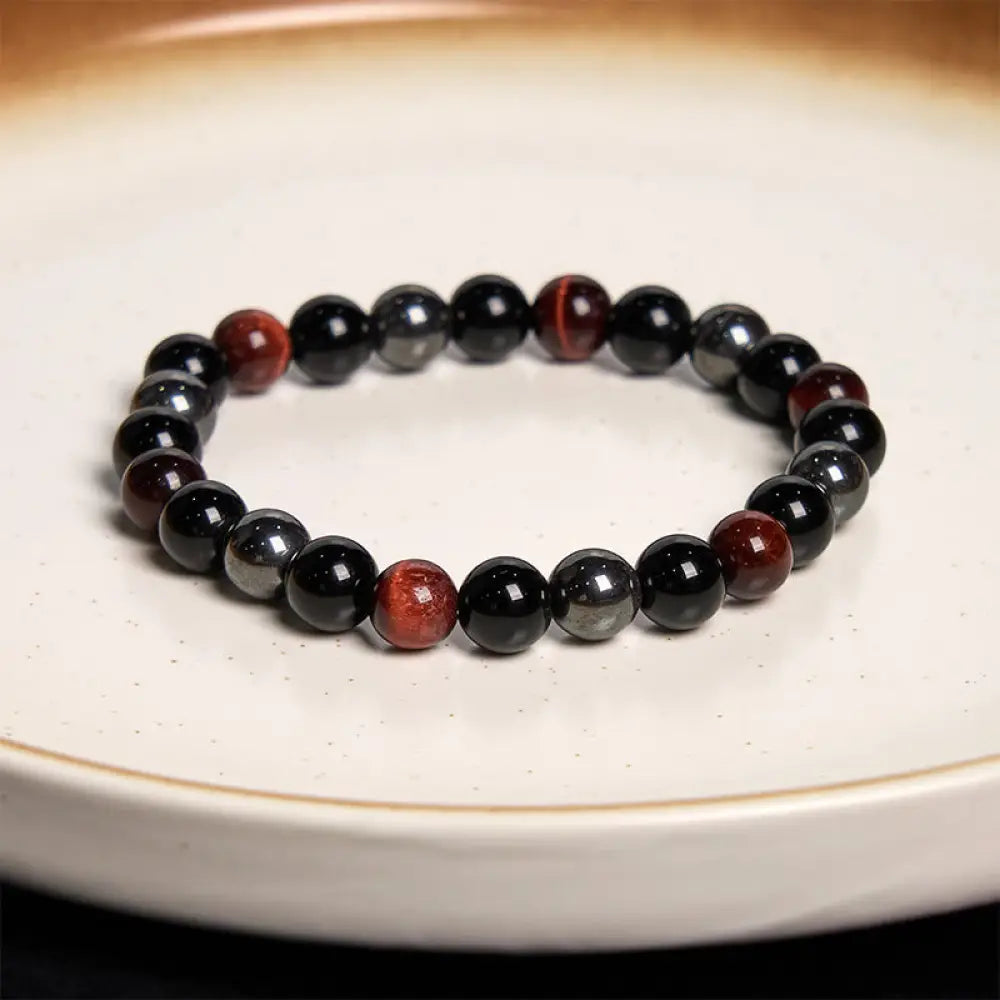 Buddha Stones Various Tiger Eye Confidence Bracelet - BWOOOH - Red Tiger Eye Obsidian Hematite(Wrist Circumference: