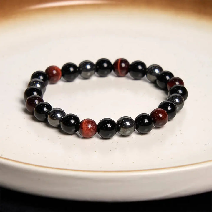 Buddha Stones Various Tiger Eye Confidence Bracelet - BWOOOH - Red Tiger Eye Obsidian Hematite(Wrist Circumference: