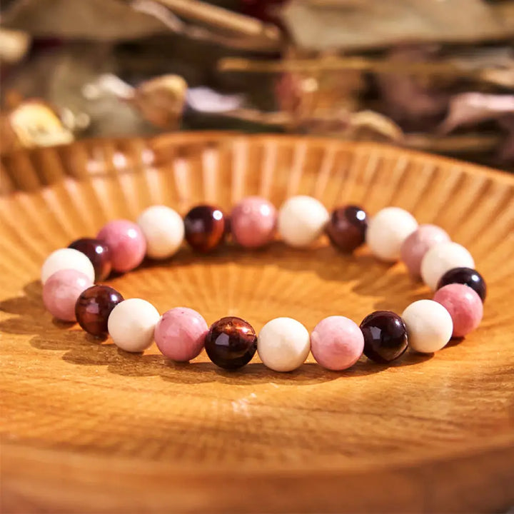 Buddha Stones Various Tiger Eye Confidence Bracelet - BWOOOH - Red Tiger Eye White Stone Rhodonite(Wrist Circumference: