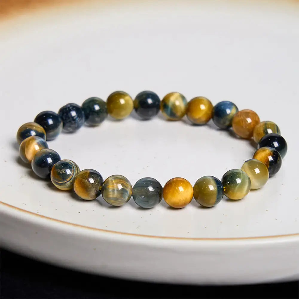 Buddha Stones Various Tiger Eye Confidence Bracelet - BWOOOH - Yellow-Blue Tiger Eye Stone(Wrist Circumference: