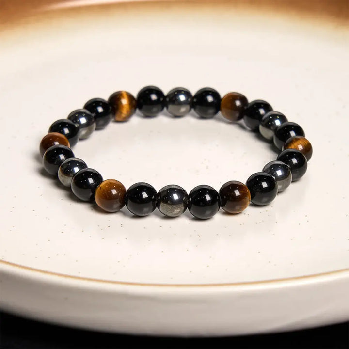 Buddha Stones Various Tiger Eye Confidence Bracelet - BWOOOH - Yellow Tiger Eye Obsidian Hematite(Wrist Circumference: