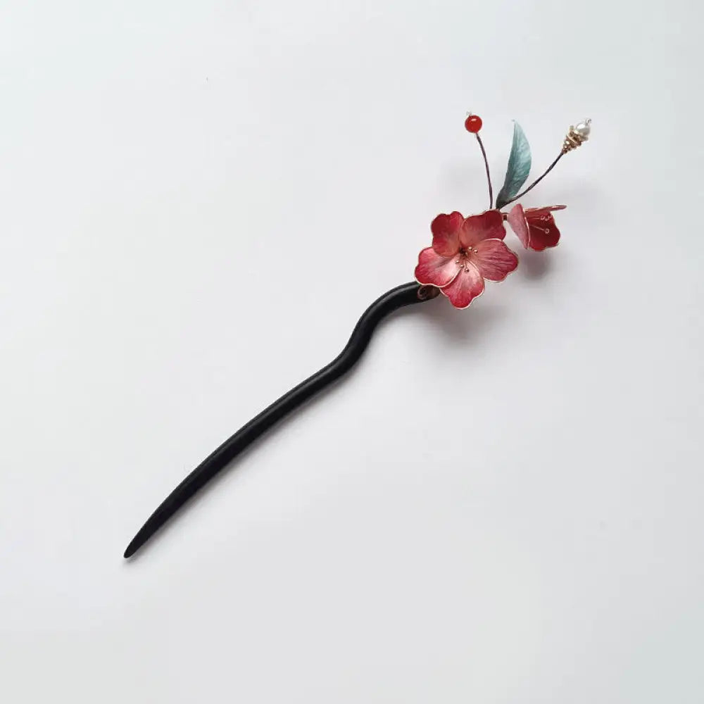 BWOOOH Velvet Flower Ebony Wood Balance Hairpin