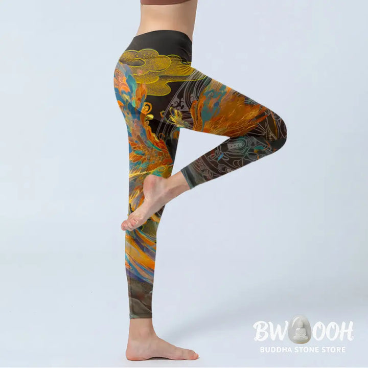 BWOOOH printed yoga leggings - Vibrant Phoenix Gym Leggings Women&