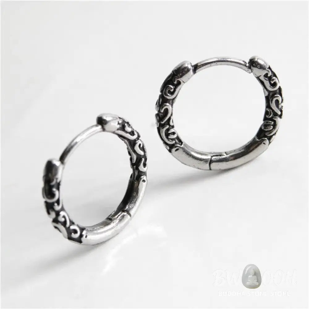 Buddha Stones Viking Celtic Hoop Titanium Steel Balance Earrings - Silver - Earrings