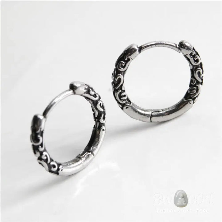 Buddha Stones Viking Celtic Hoop Titanium Steel Balance Earrings - Silver - Earrings