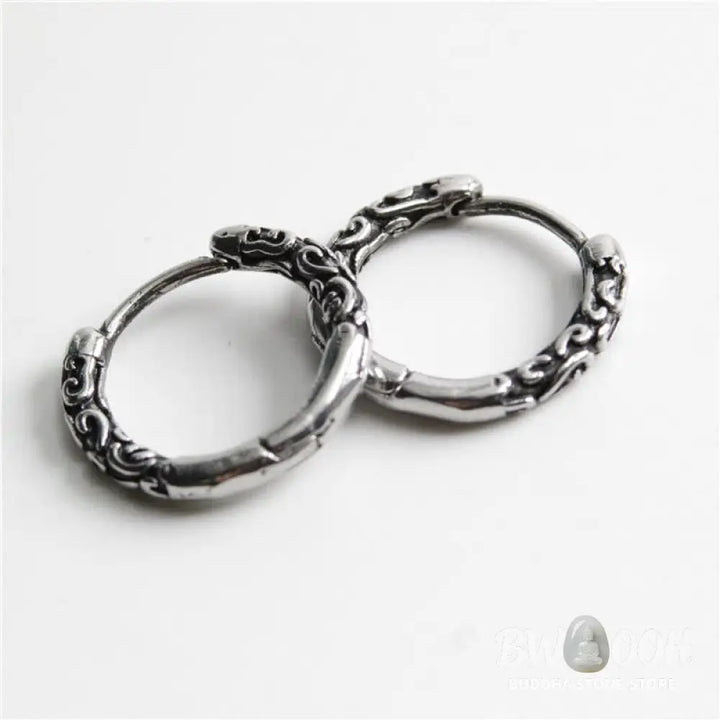 Buddha Stones Viking Celtic Hoop Titanium Steel Balance Earrings - Silver - Earrings