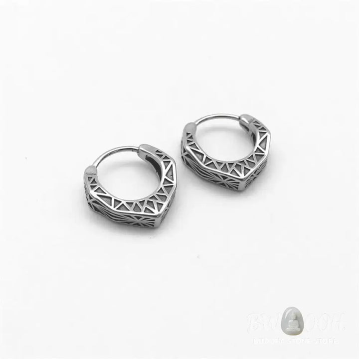 Buddha Stones Viking Hoop Titanium Steel Balance Earrings - Silver - Earrings