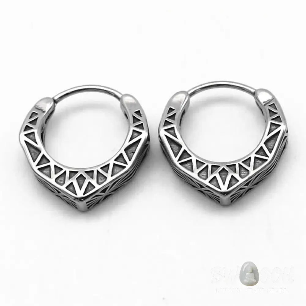 Buddha Stones Viking Hoop Titanium Steel Balance Earrings - Silver - Earrings