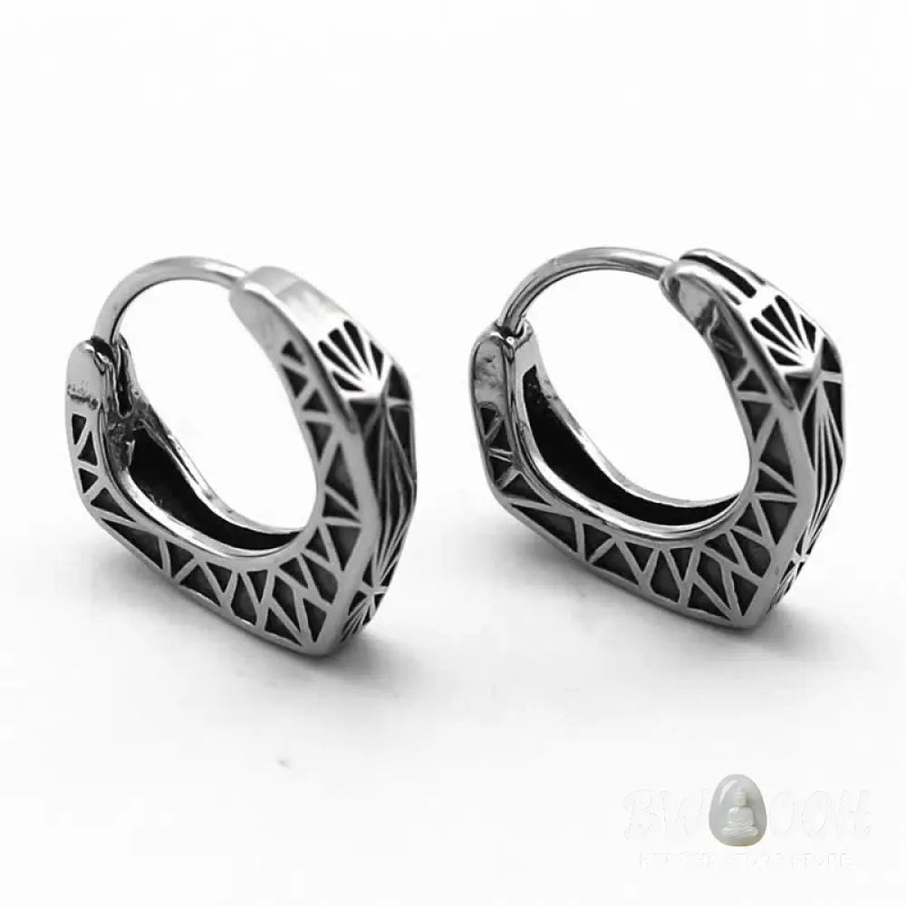 Buddha Stones Viking Hoop Titanium Steel Balance Earrings - Silver - Earrings