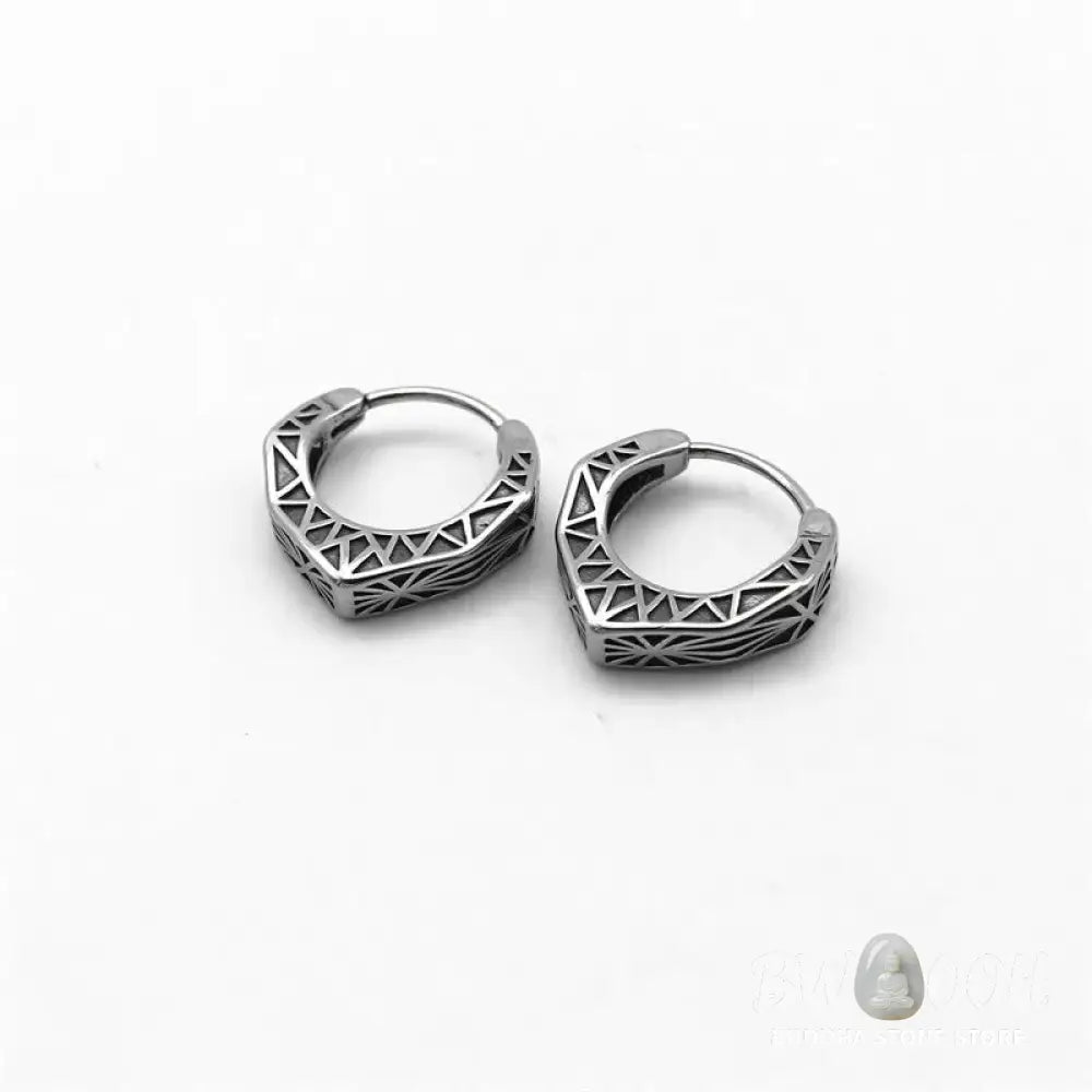 Buddha Stones Viking Hoop Titanium Steel Balance Earrings - Silver - Earrings