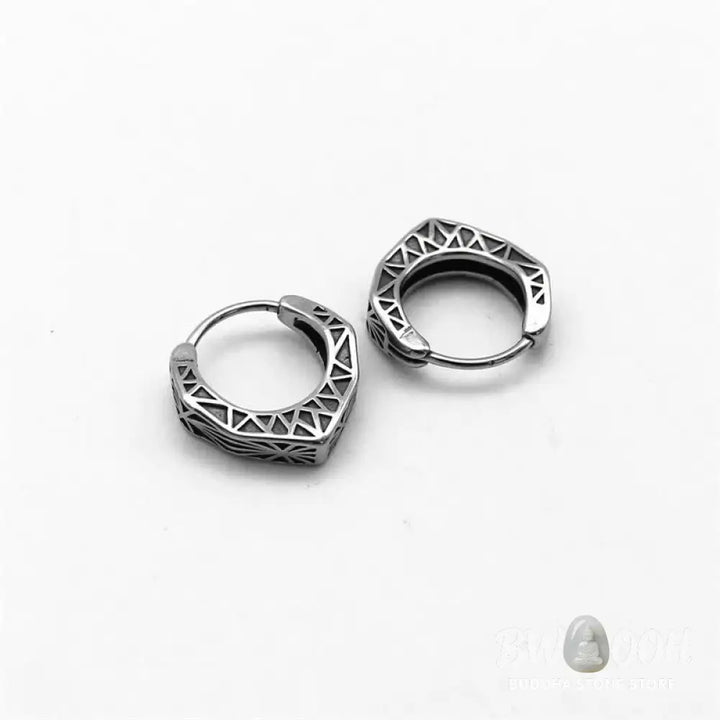 Buddha Stones Viking Hoop Titanium Steel Balance Earrings - Silver - Earrings