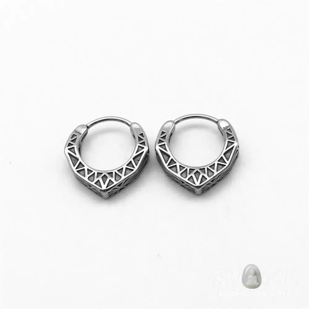 Buddha Stones Viking Hoop Titanium Steel Balance Earrings - Silver - Earrings