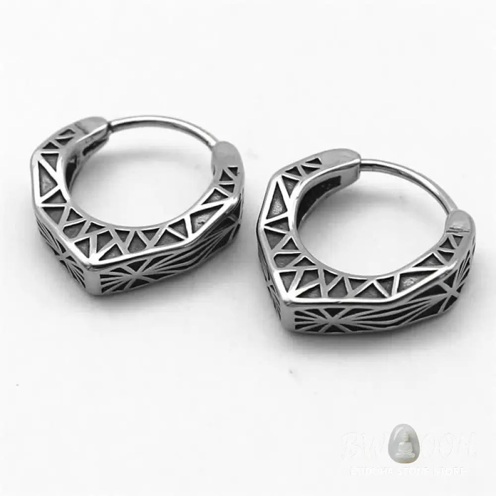 Buddha Stones Viking Hoop Titanium Steel Balance Earrings - Silver - Earrings