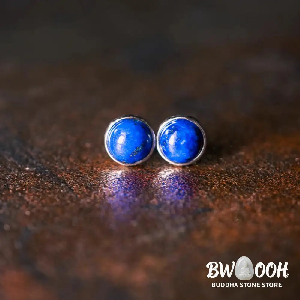 Buddha Stones Vintage 925 Sterling Silver Lazurite Balance Earrings - Lazurite(Earring Size: 7mm) - Earrings