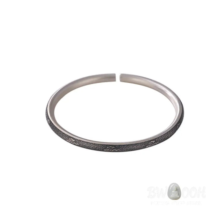 Buddha Stones Vintage 999 Sterling Silver Auspicious Clouds Design Luck Bracelet Bangle - BWOOOH - 999 Sterling Silver