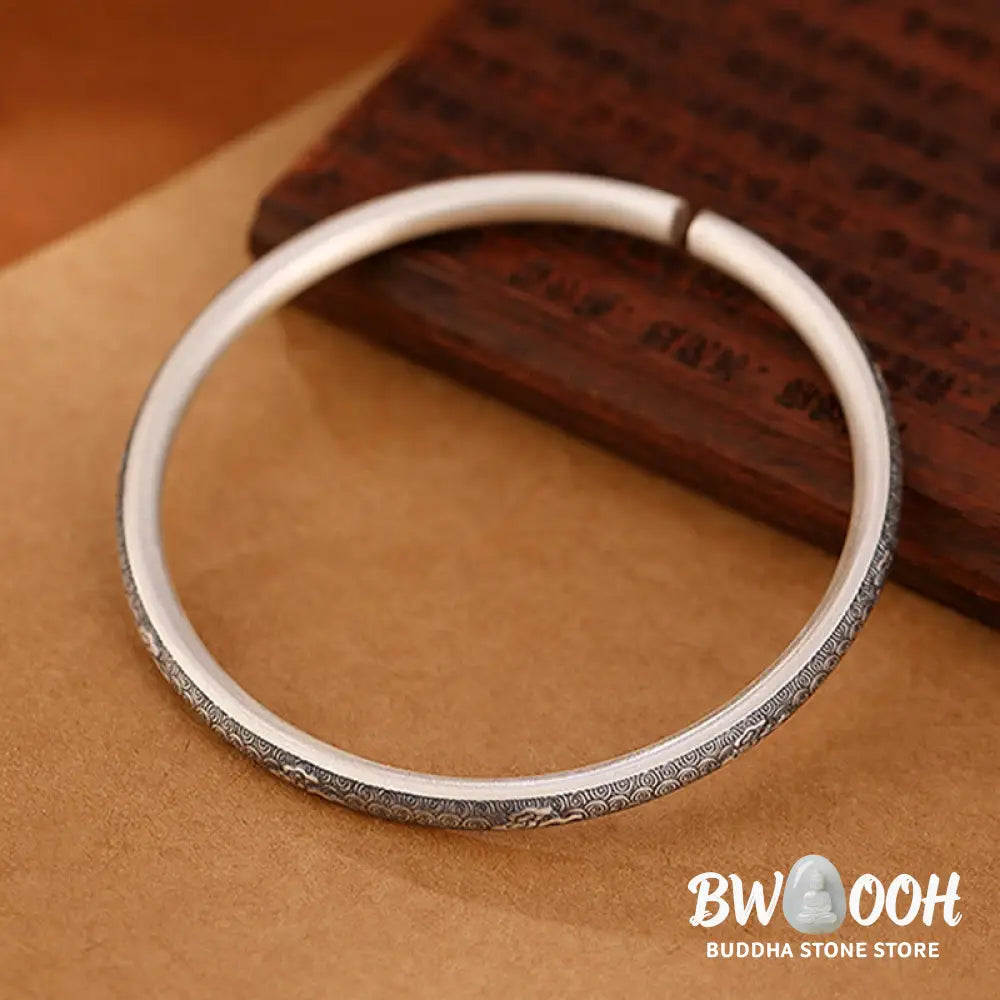 Buddha Stones Vintage 999 Sterling Silver Auspicious Clouds Design Luck Bracelet Bangle - BWOOOH - 999 Sterling Silver