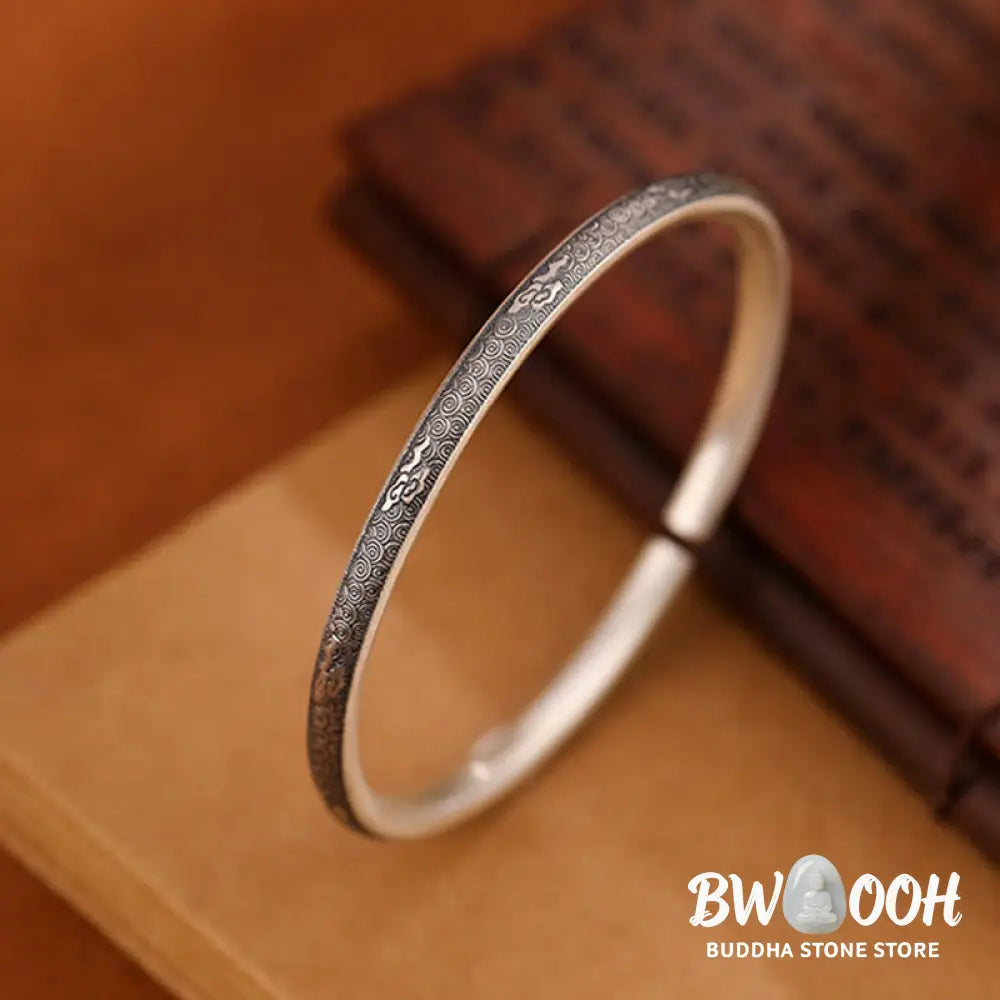 Buddha Stones Vintage 999 Sterling Silver Auspicious Clouds Design Luck Bracelet Bangle - BWOOOH - 999 Sterling Silver