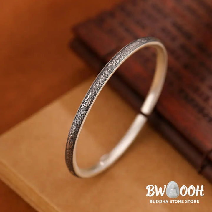 Buddha Stones Vintage 999 Sterling Silver Auspicious Clouds Design Luck Bracelet Bangle - BWOOOH - 999 Sterling Silver