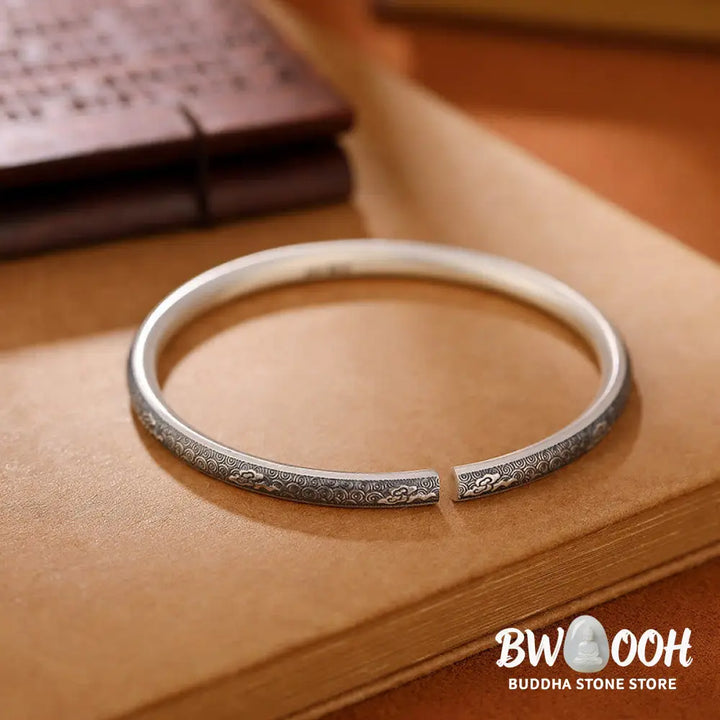 Buddha Stones Vintage 999 Sterling Silver Auspicious Clouds Design Luck Bracelet Bangle - BWOOOH - 999 Sterling Silver
