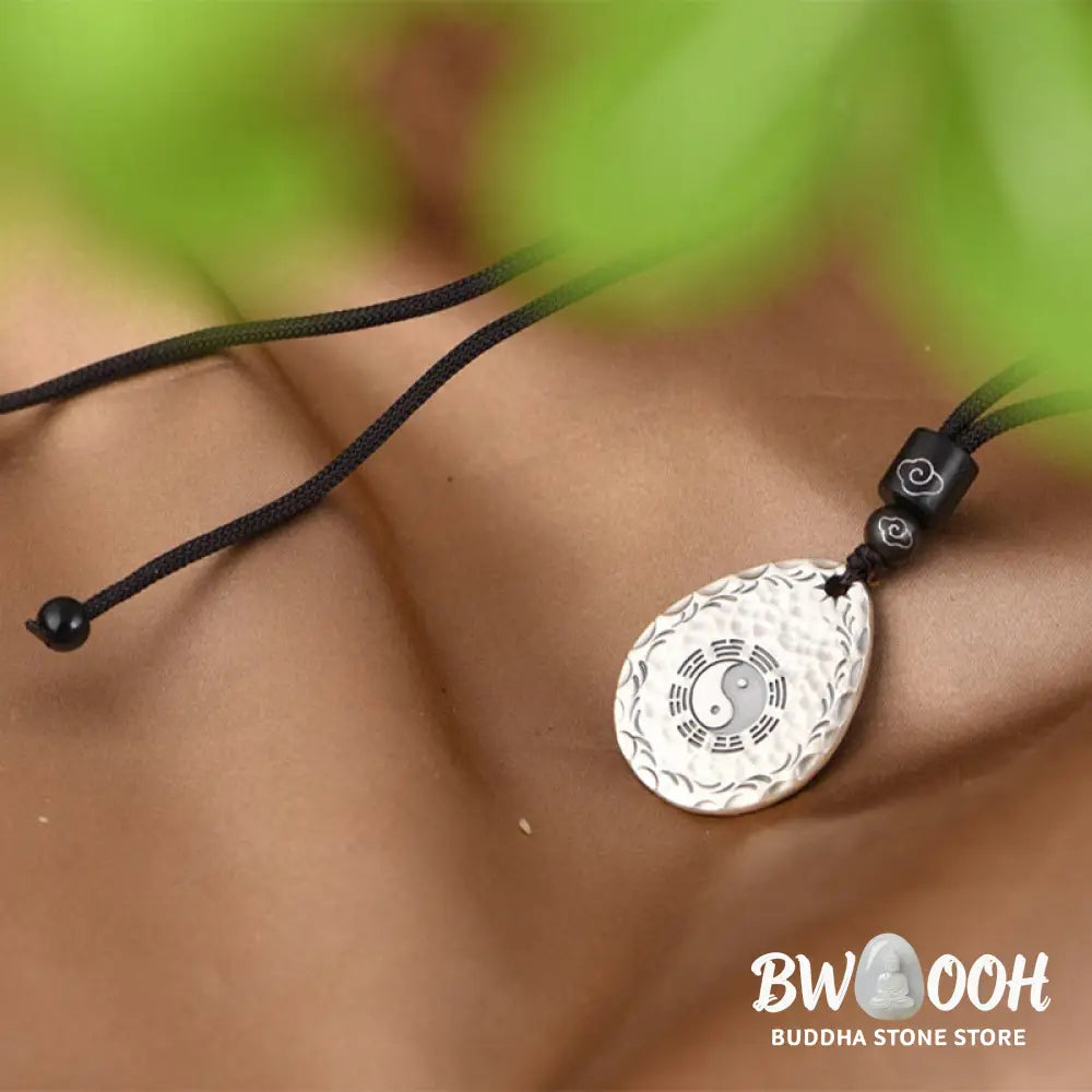 Buddha Stones Vintage 999 Sterling Silver Yin Yang Bagua Water Drop Design Balance Harmony Necklace Pendant - BWOOOH
