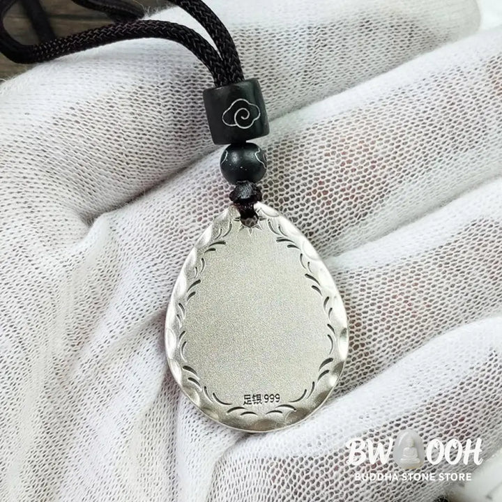 Buddha Stones Vintage 999 Sterling Silver Yin Yang Bagua Water Drop Design Balance Harmony Necklace Pendant - BWOOOH