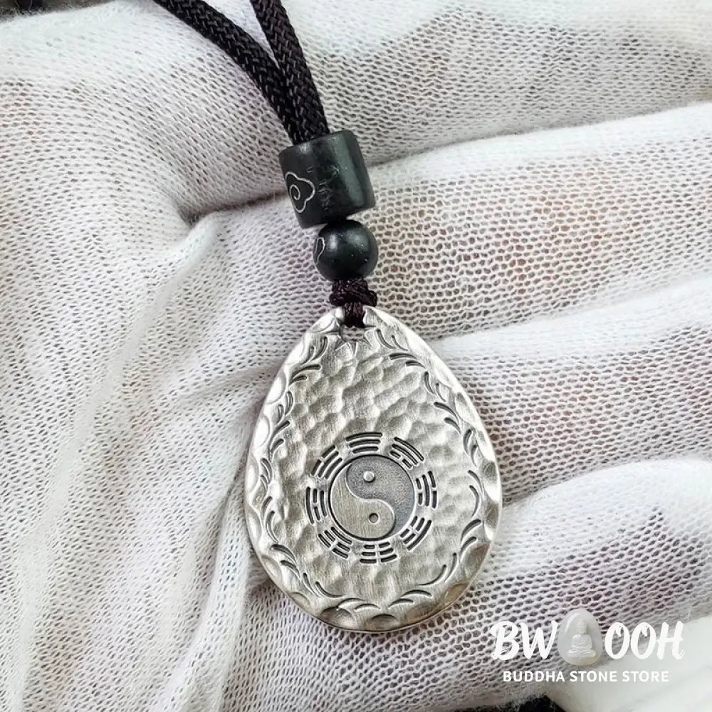 Buddha Stones Vintage 999 Sterling Silver Yin Yang Bagua Water Drop Design Balance Harmony Necklace Pendant - BWOOOH