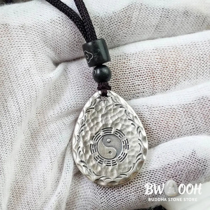 Buddha Stones Vintage 999 Sterling Silver Yin Yang Bagua Water Drop Design Balance Harmony Necklace Pendant - BWOOOH