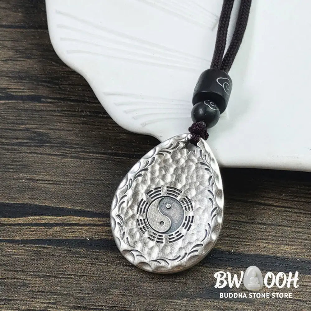 Buddha Stones Vintage 999 Sterling Silver Yin Yang Bagua Water Drop Design Balance Harmony Necklace Pendant - BWOOOH