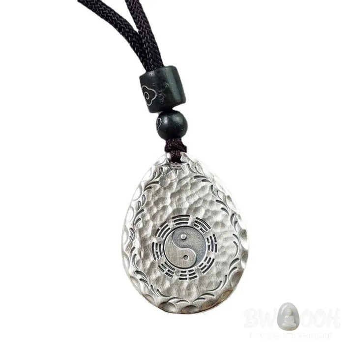Buddha Stones Vintage 999 Sterling Silver Yin Yang Bagua Water Drop Design Balance Harmony Necklace Pendant - BWOOOH