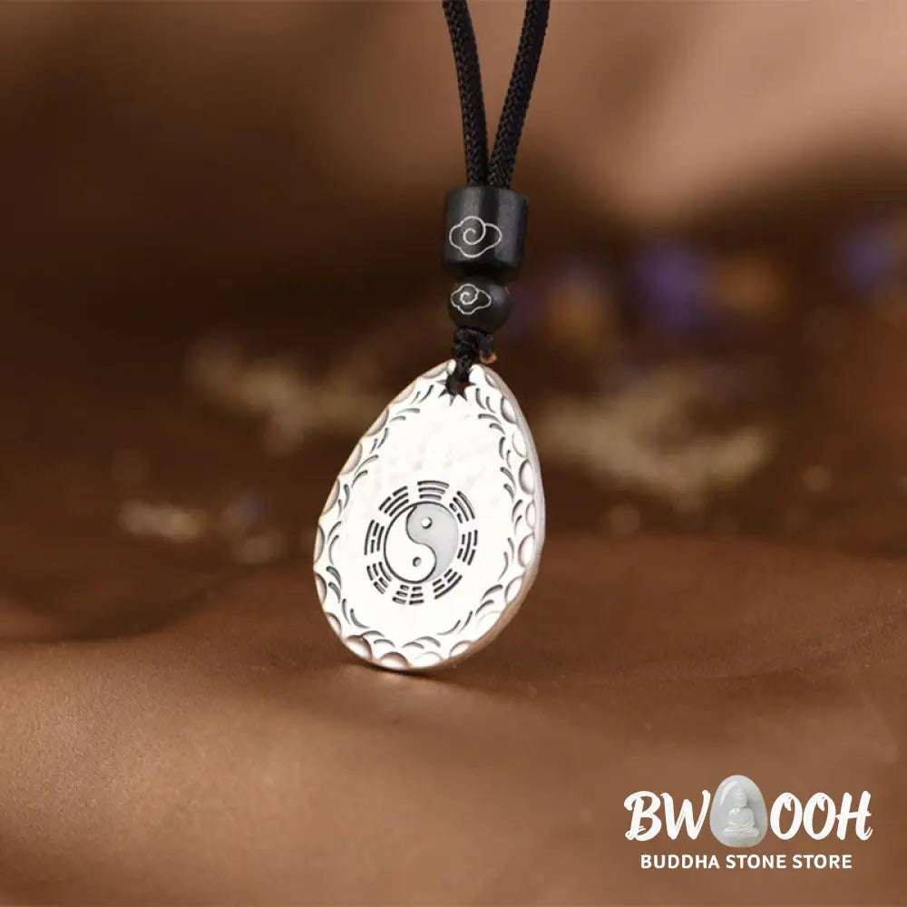 Buddha Stones Vintage 999 Sterling Silver Yin Yang Bagua Water Drop Design Balance Harmony Necklace Pendant - BWOOOH