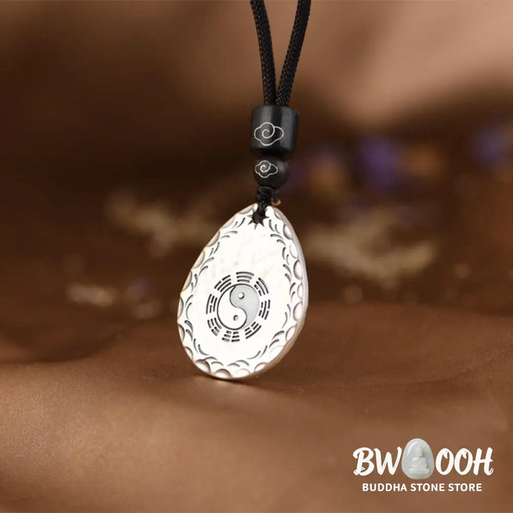 Buddha Stones Vintage 999 Sterling Silver Yin Yang Bagua Water Drop Design Balance Harmony Necklace Pendant - BWOOOH
