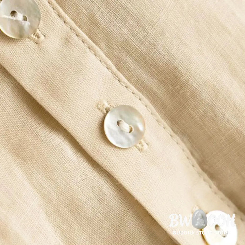 Buddha Stones Vintage Button Three Quarter Puff Sleeve V-Neck Women’s Shirt - Women’s Shirts