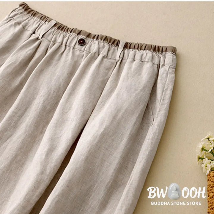 Buddha Stones Vintage Casual Plain Side Slit Elastic Waist Cotton Linen Women’s Skirt With Pockets - Skirt