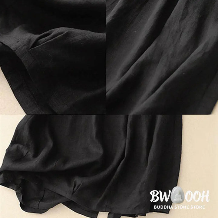 Buddha Stones Vintage Casual Plain Side Slit Elastic Waist Cotton Linen Women’s Skirt With Pockets - Skirt