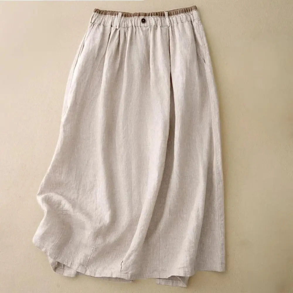 BWOOOH Vintage Casual Plain Side Slit Elastic Waist Cotto