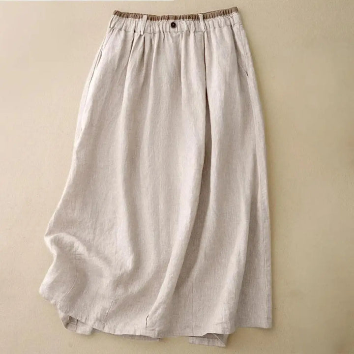 BWOOOH Vintage Casual Plain Side Slit Elastic Waist Cotto