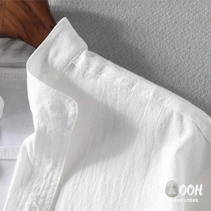 Buddha Stones Vintage Casual Plain Single Breasted Three Quarter Sleeve Men’s Cotton Linen Shirt With Pocket - Men’s