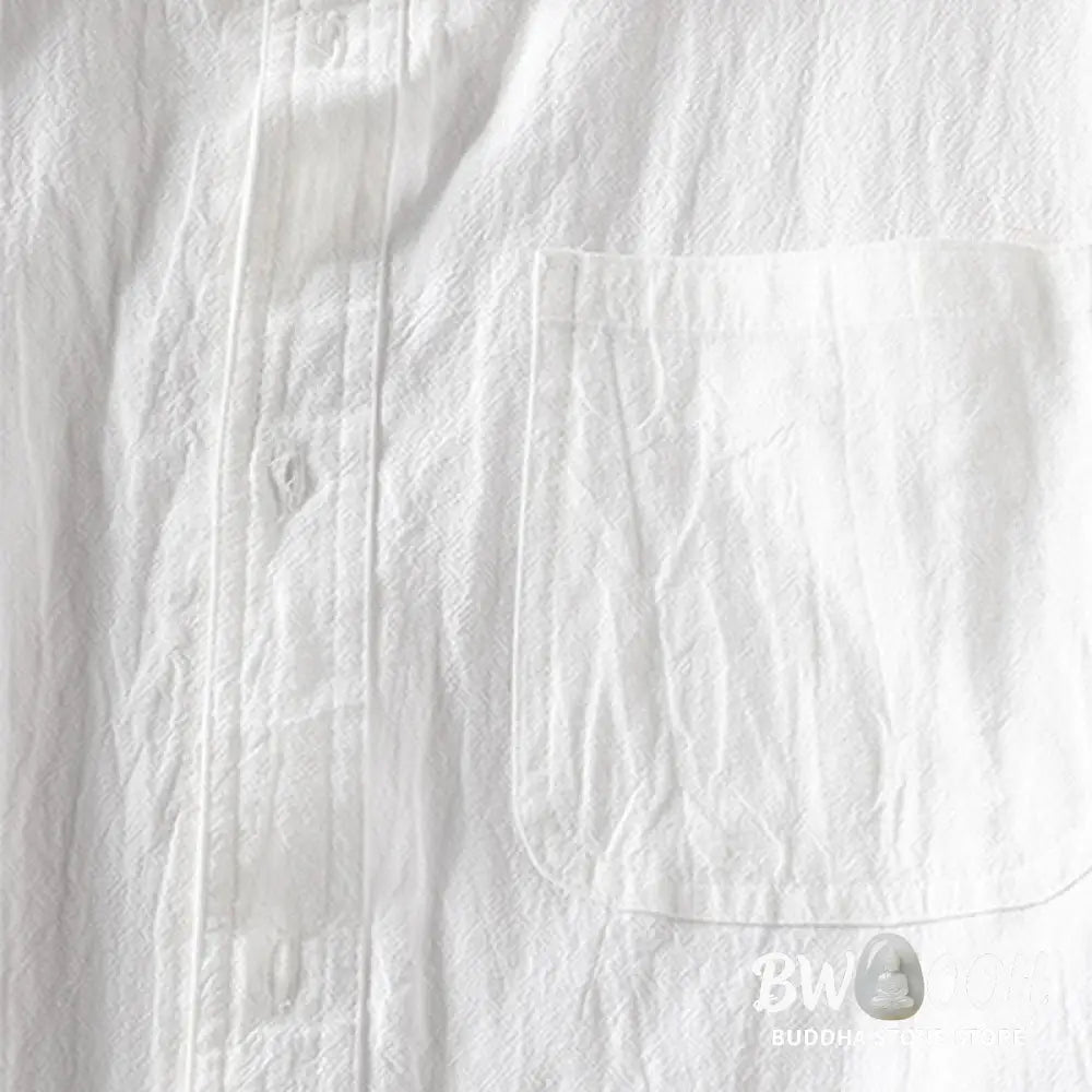 Buddha Stones Vintage Casual Plain Single Breasted Three Quarter Sleeve Men’s Cotton Linen Shirt With Pocket - Men’s