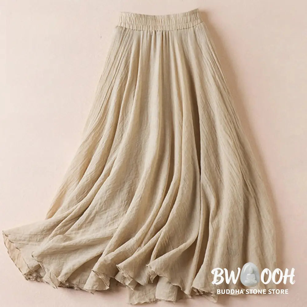 Buddha Stones Vintage Casual Pure Color High Waist Cotton Women’s Skirt - Skirt