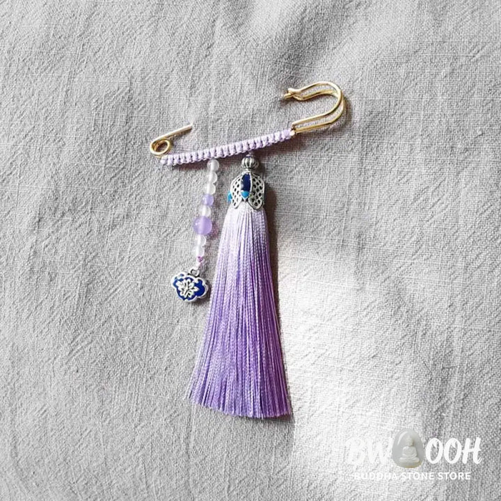 Buddha Stones Vintage Chalcedony Beads Tassels Positive Brooch - Brooch