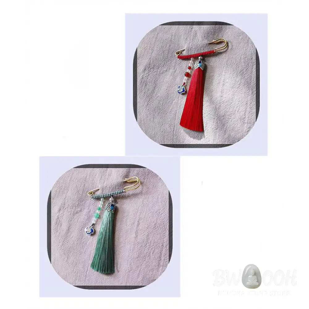 Buddha Stones Vintage Chalcedony Beads Tassels Positive Brooch - Brooch