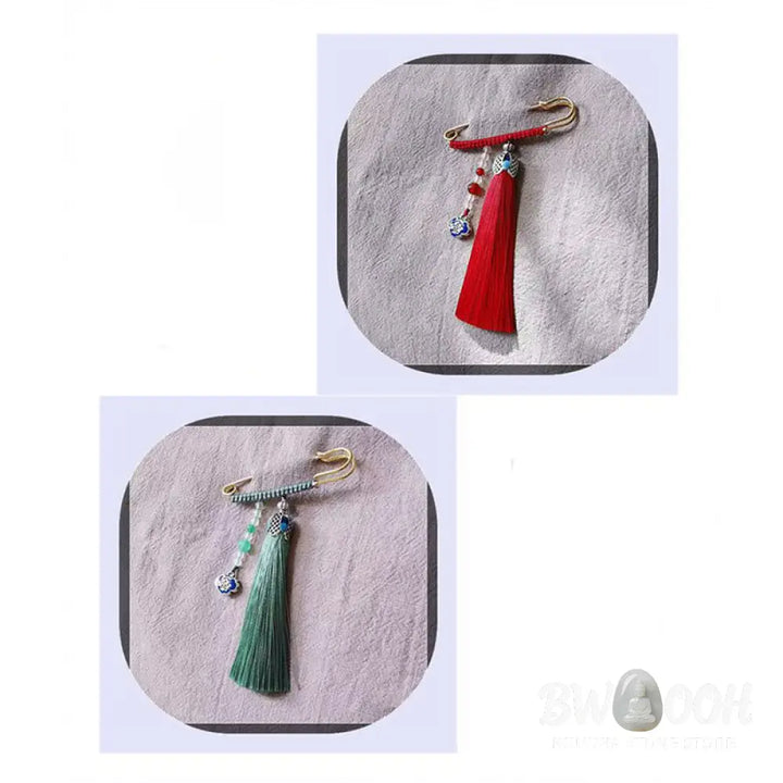 Buddha Stones Vintage Chalcedony Beads Tassels Positive Brooch - Brooch