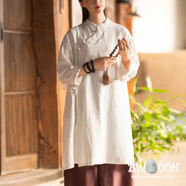 Buddha Stones Vintage Cotton Linen Blouse Women Long Sleeve Shirt Chinese Hanfu Top - Long Sleeve Shirt
