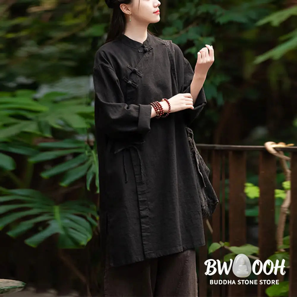 Buddha Stones Vintage Cotton Linen Blouse Women Long Sleeve Shirt Chinese Hanfu Top - Long Sleeve Shirt