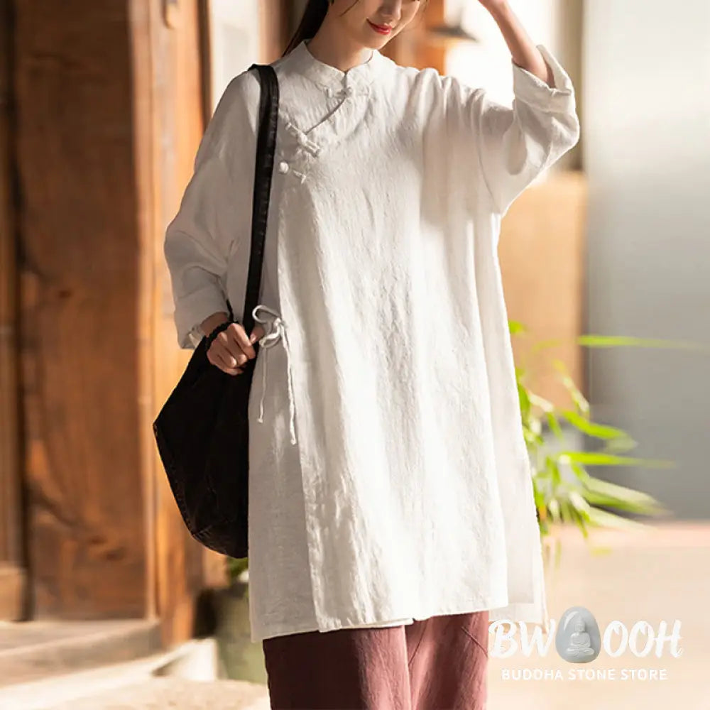 Buddha Stones Vintage Cotton Linen Blouse Women Long Sleeve Shirt Chinese Hanfu Top - Long Sleeve Shirt