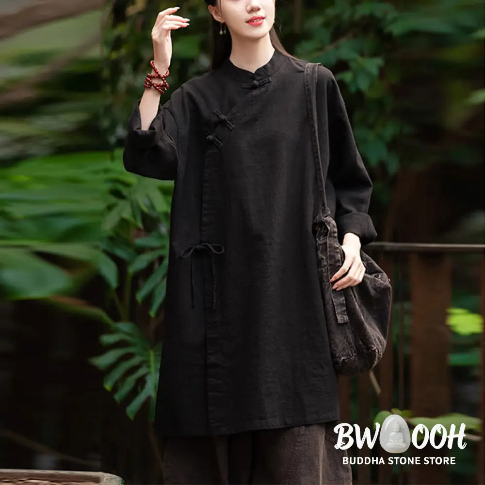 Buddha Stones Vintage Cotton Linen Blouse Women Long Sleeve Shirt Chinese Hanfu Top - Long Sleeve Shirt
