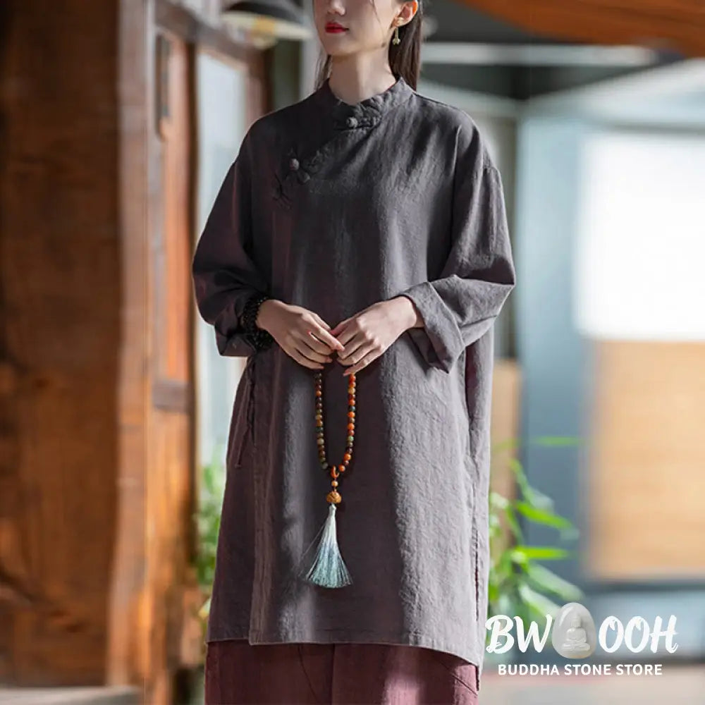 Buddha Stones Vintage Cotton Linen Blouse Women Long Sleeve Shirt Chinese Hanfu Top - Long Sleeve Shirt