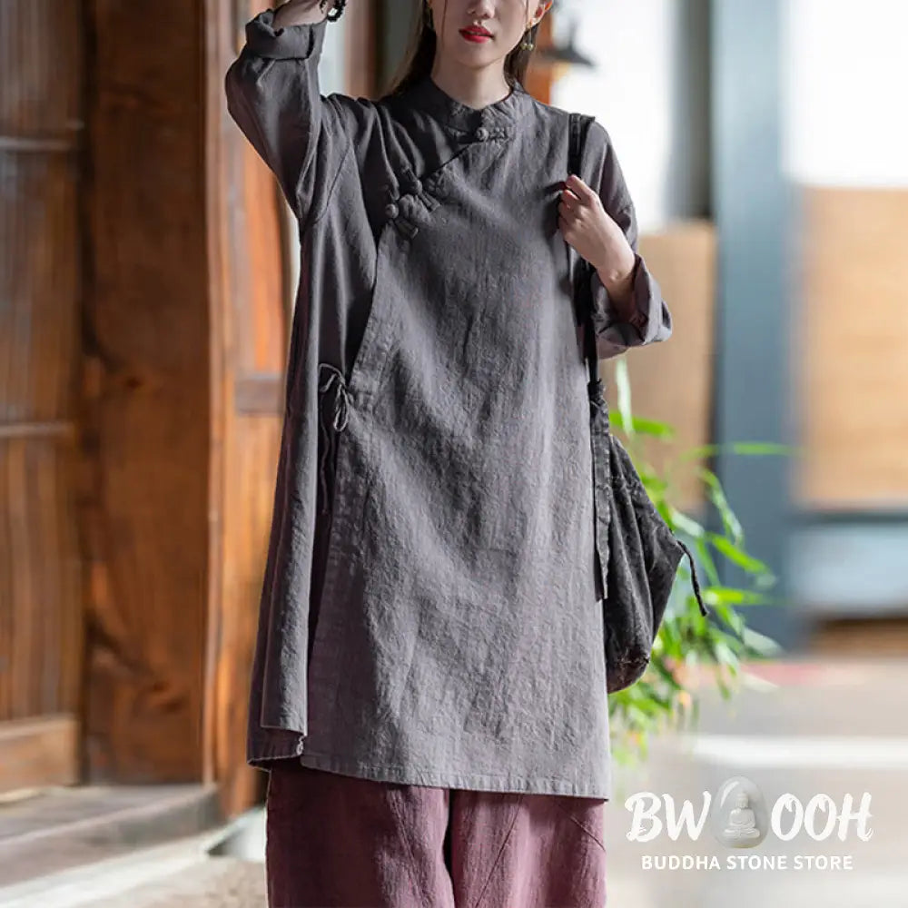 Buddha Stones Vintage Cotton Linen Blouse Women Long Sleeve Shirt Chinese Hanfu Top - Long Sleeve Shirt